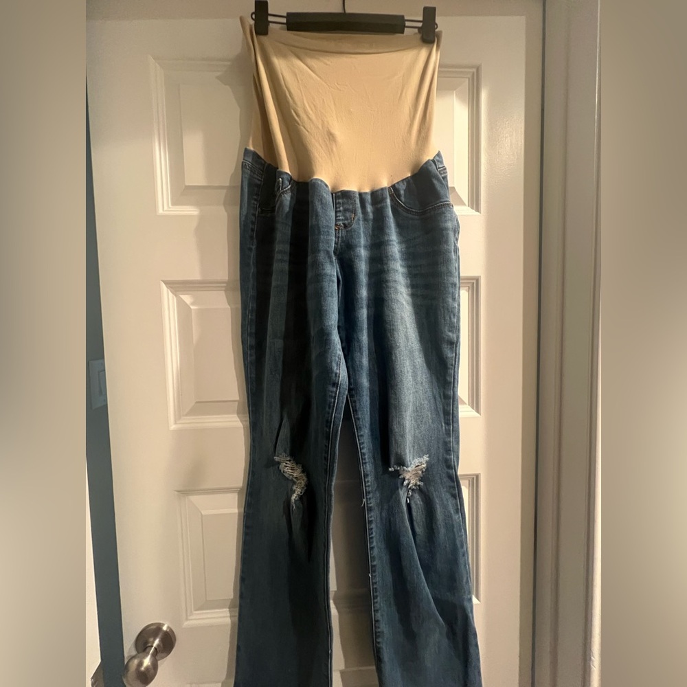 Indigo Blue, size large, Blue Distressed Women's maternity Jeans